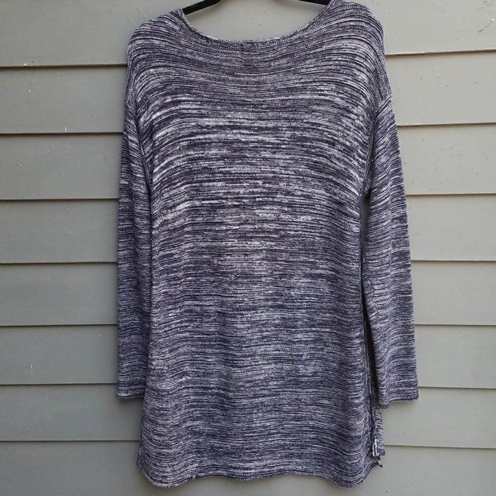 Ellen Tracy Marled Black White Tunic Sweater Large